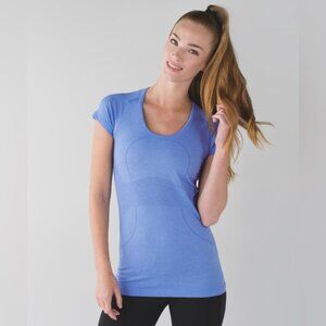 Lululemon Swiftly Tech Run Short Sleeve Shirt Heathered Lullaby blue sz 6 Small